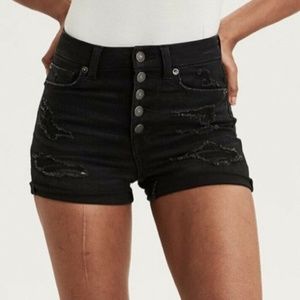 AE Hi-Rise Button Fly Distressed Black Mom Short 8